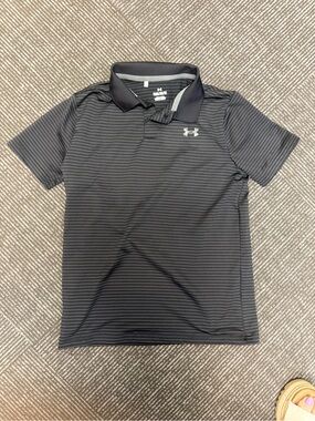 Under Armour Youth M Black Polo with Thin Gray Stripes